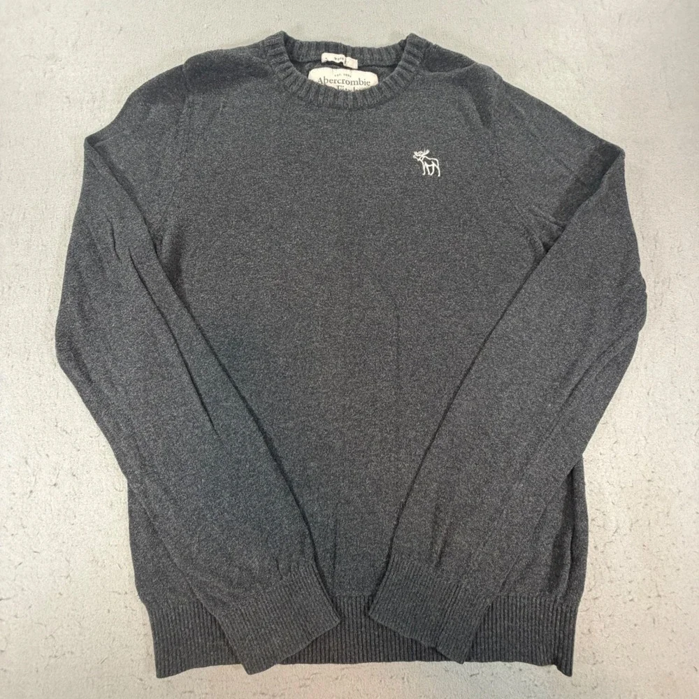 Abercrombie & Fitch Muscle Fit Crewneck Sweater Gray Moose Logo Mens M